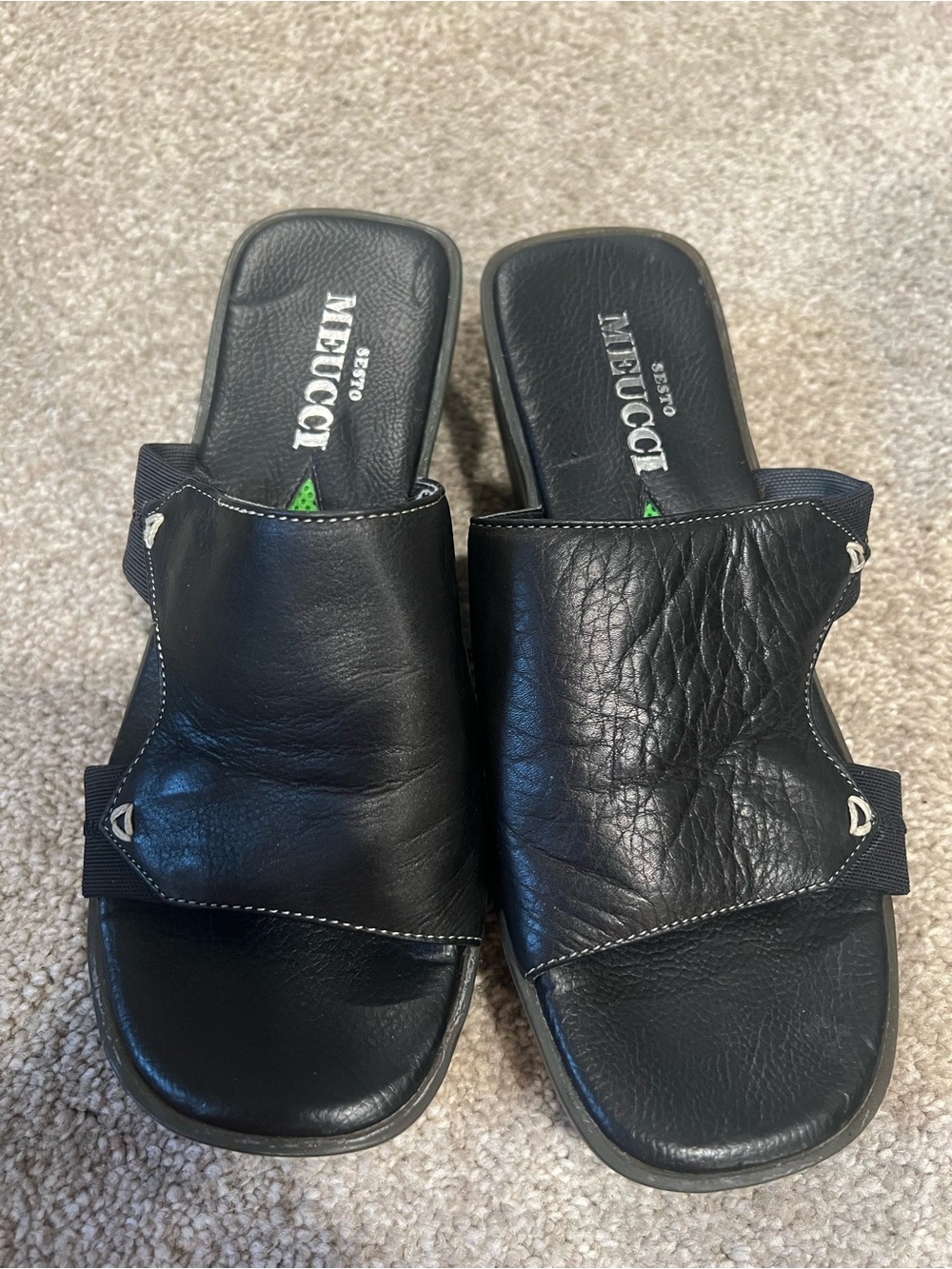 Sesto Meucci Black Leather Slide Sandals Size 4.5
